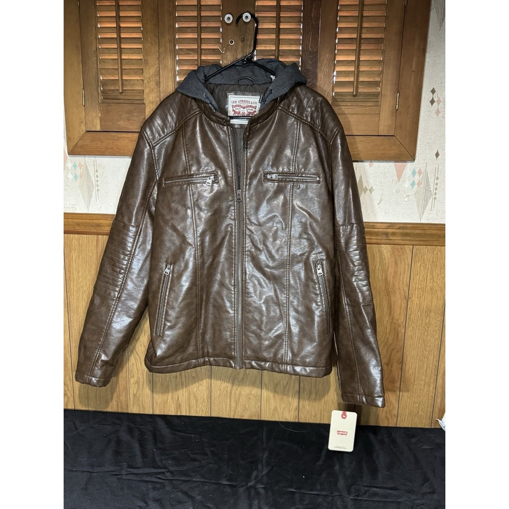 Levi's Racer Jacket  Brown‎ Faux Leather Hooded Men's XXL retail $160